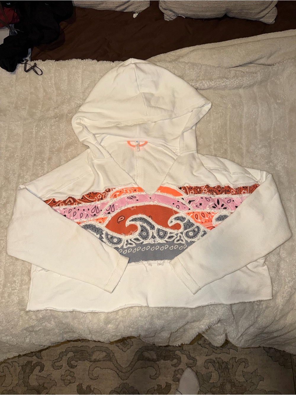 FP Movement by Free People White Hoodie with Coral Pink and Gray Band